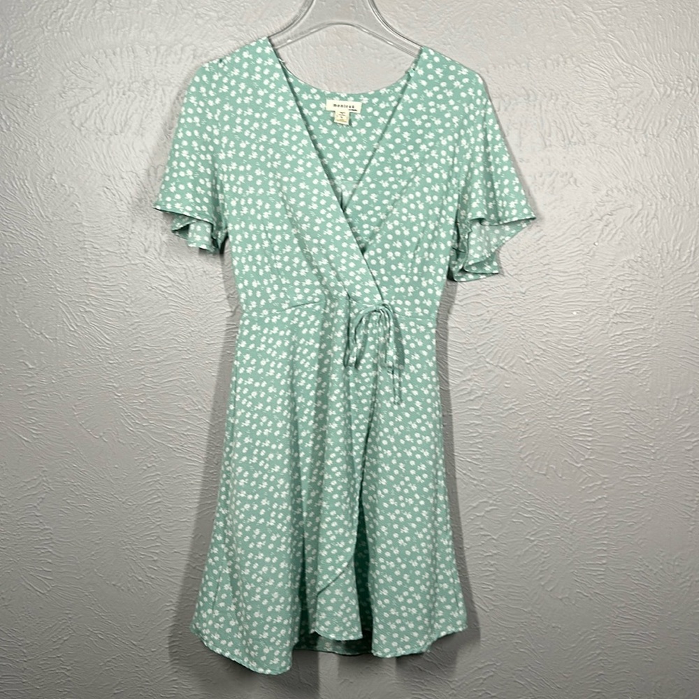monteau Mint Green & White Floral Print Faux Wrap Mini Dress Women's Siz…